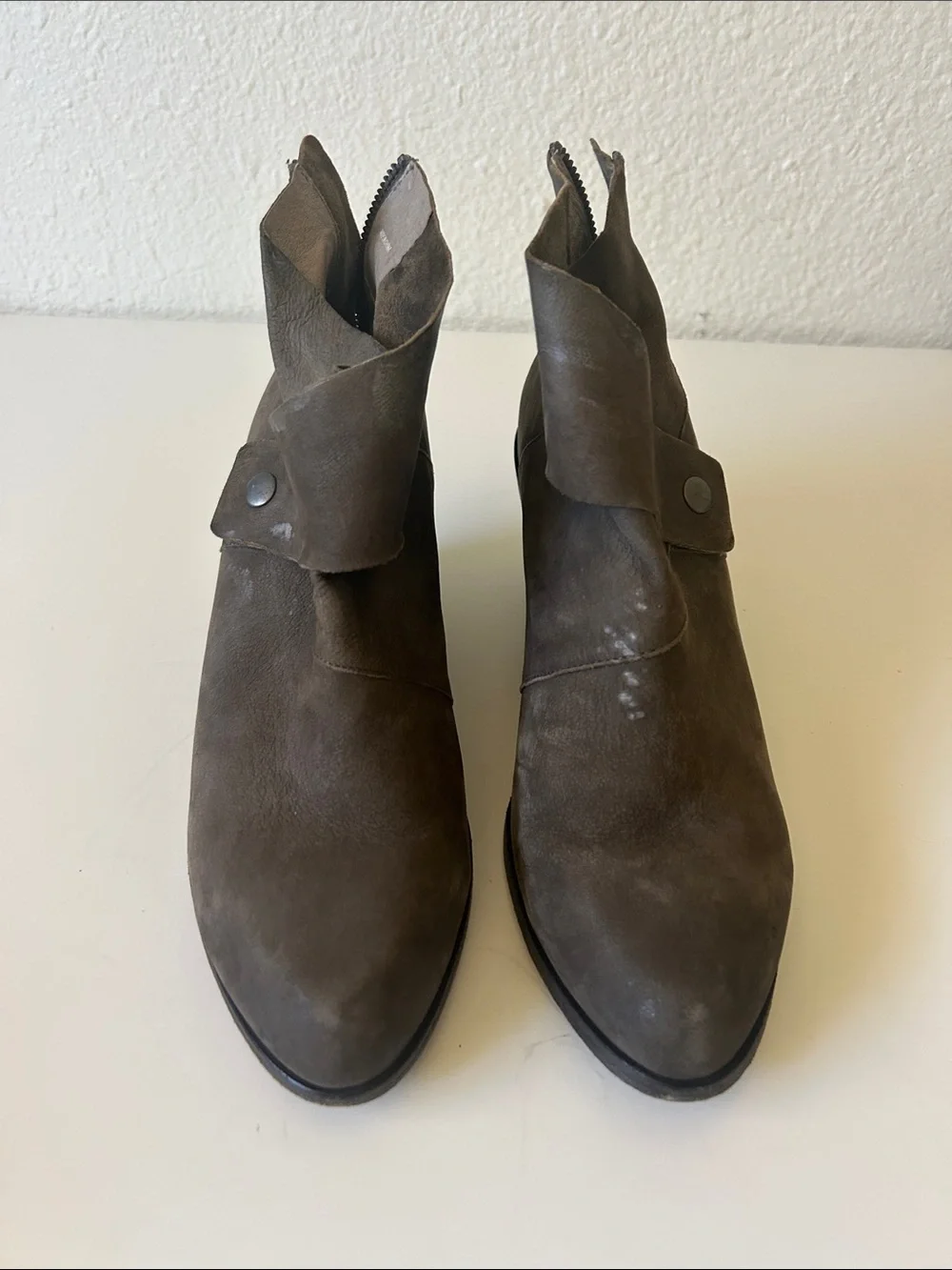 Eileen Fisher Taupe-Brown Leather Ankle Booties with Side Strap